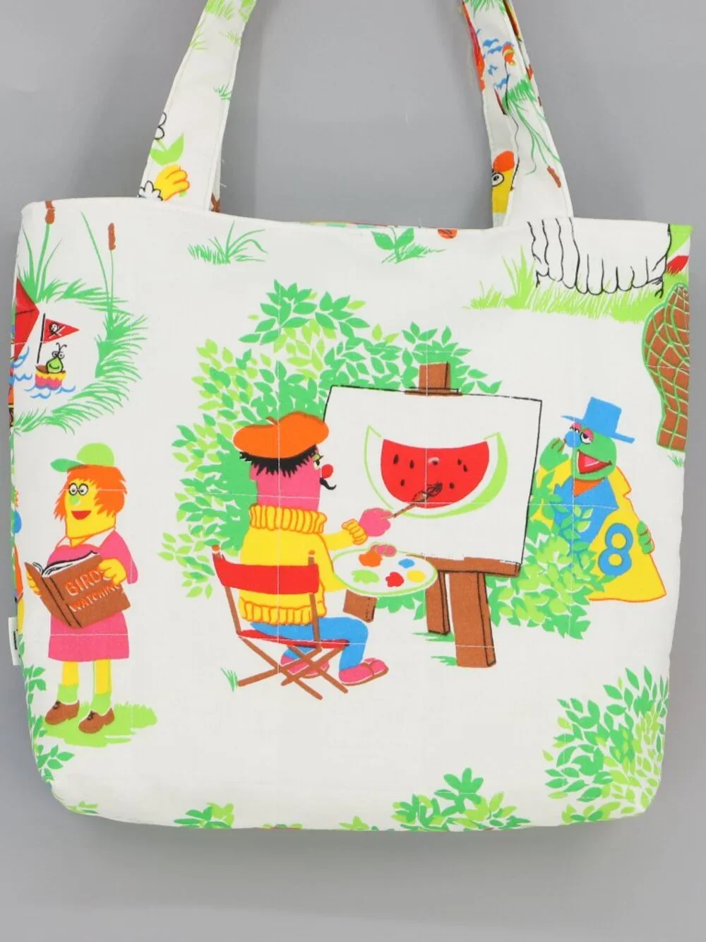 Sesame Street Vintage Quilted Tote Bag Handmade Upcycled